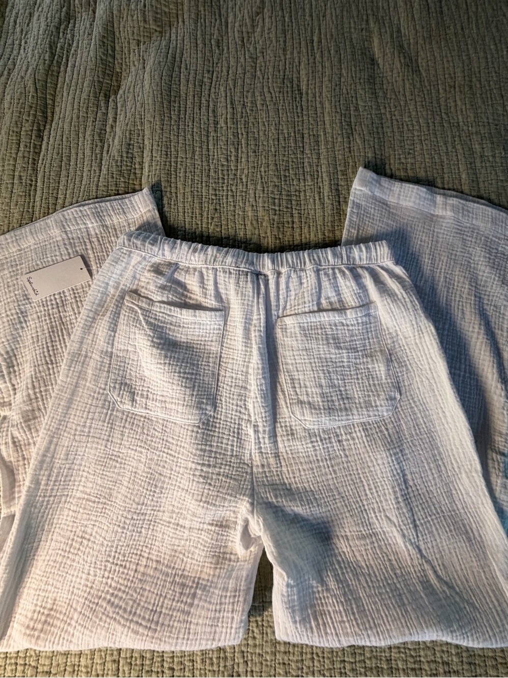 SPLENDID Bohemian White Gauze Wide-Leg Drawstring Pant with Tie NWT’s size Lg - Picture 16 of 17